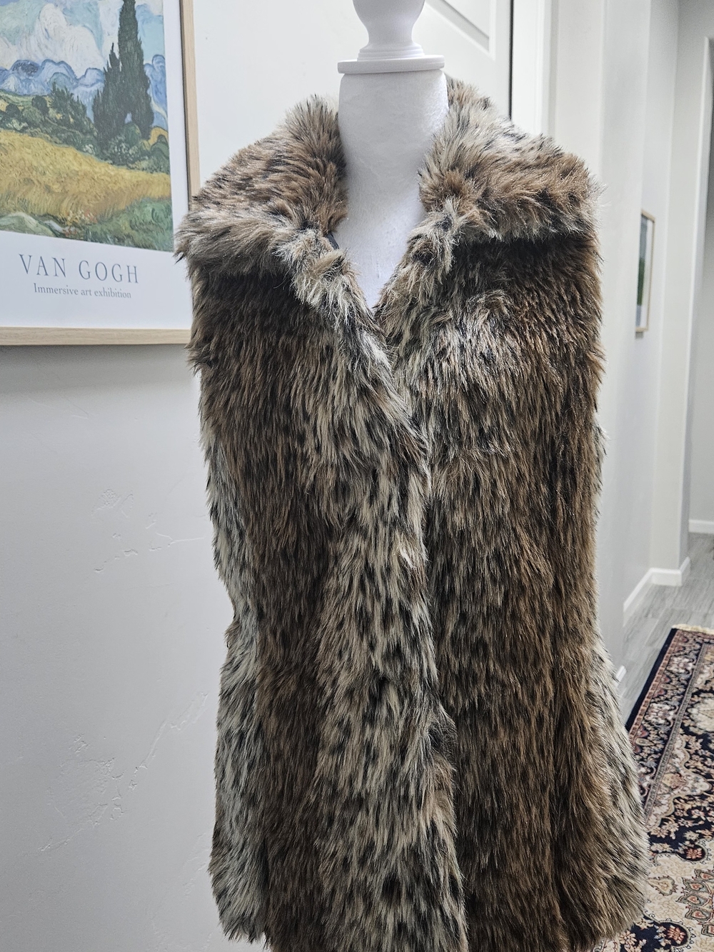 Plush Faux Fur Teddy Coat in Brown Multi